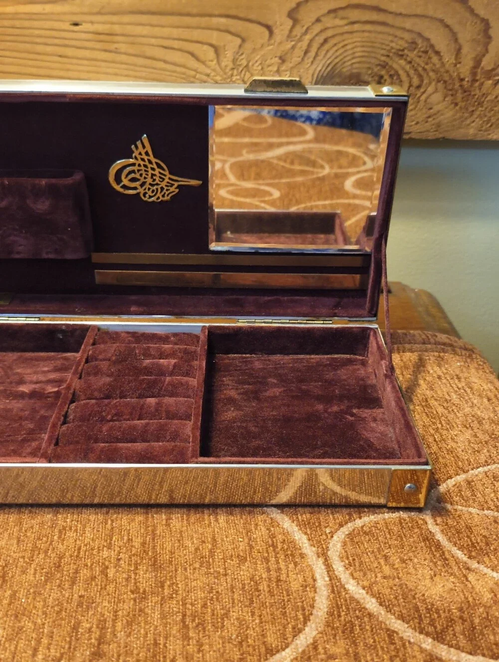 Mid-Century Patchwork Cityscape Brass/Chrome Gentlemen's Jewelry Box